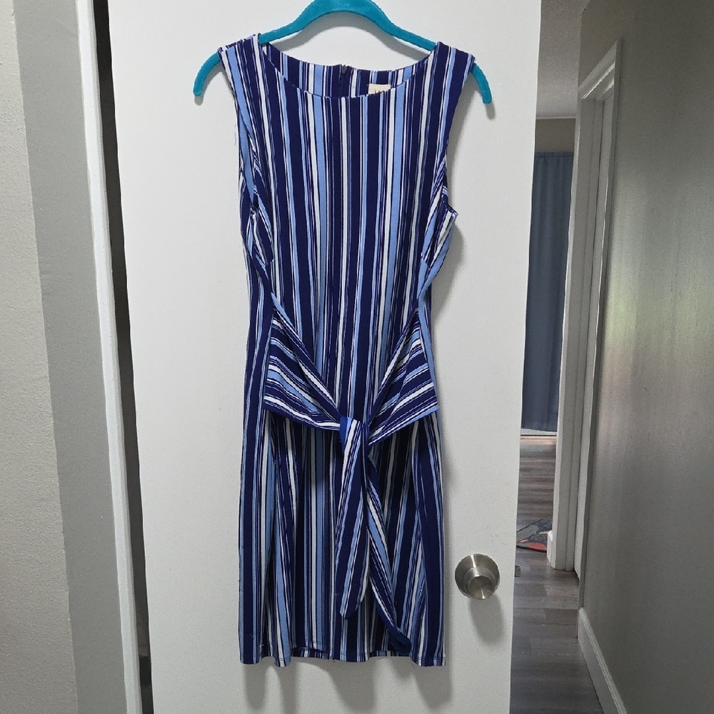 Wrapper Blue and White Sheath Midi Dress Tie Front